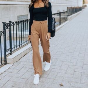 Tailored Relaxed Straight Pants - Brown